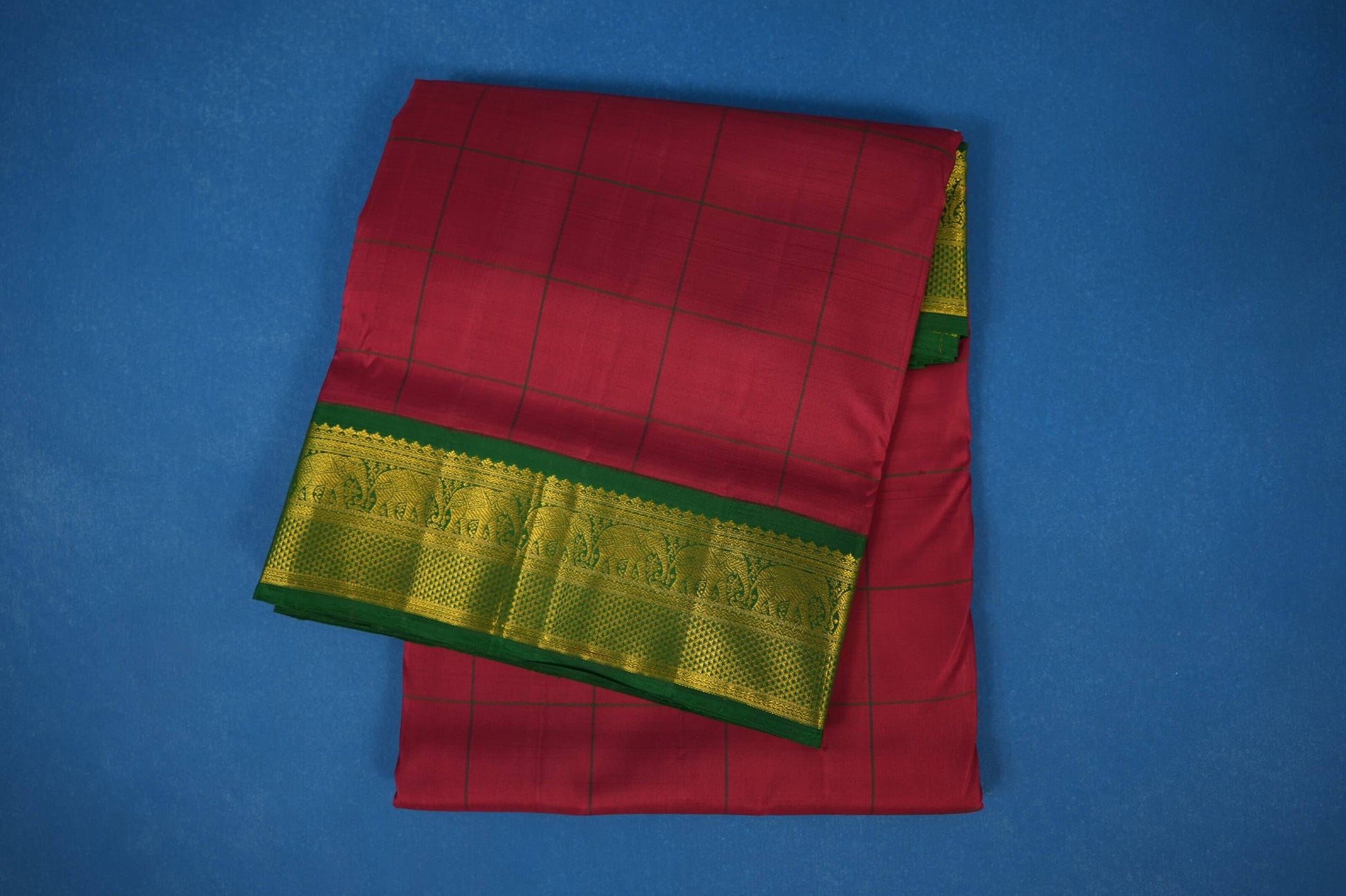 Maroon with Green Borders Ten yards silk saree 