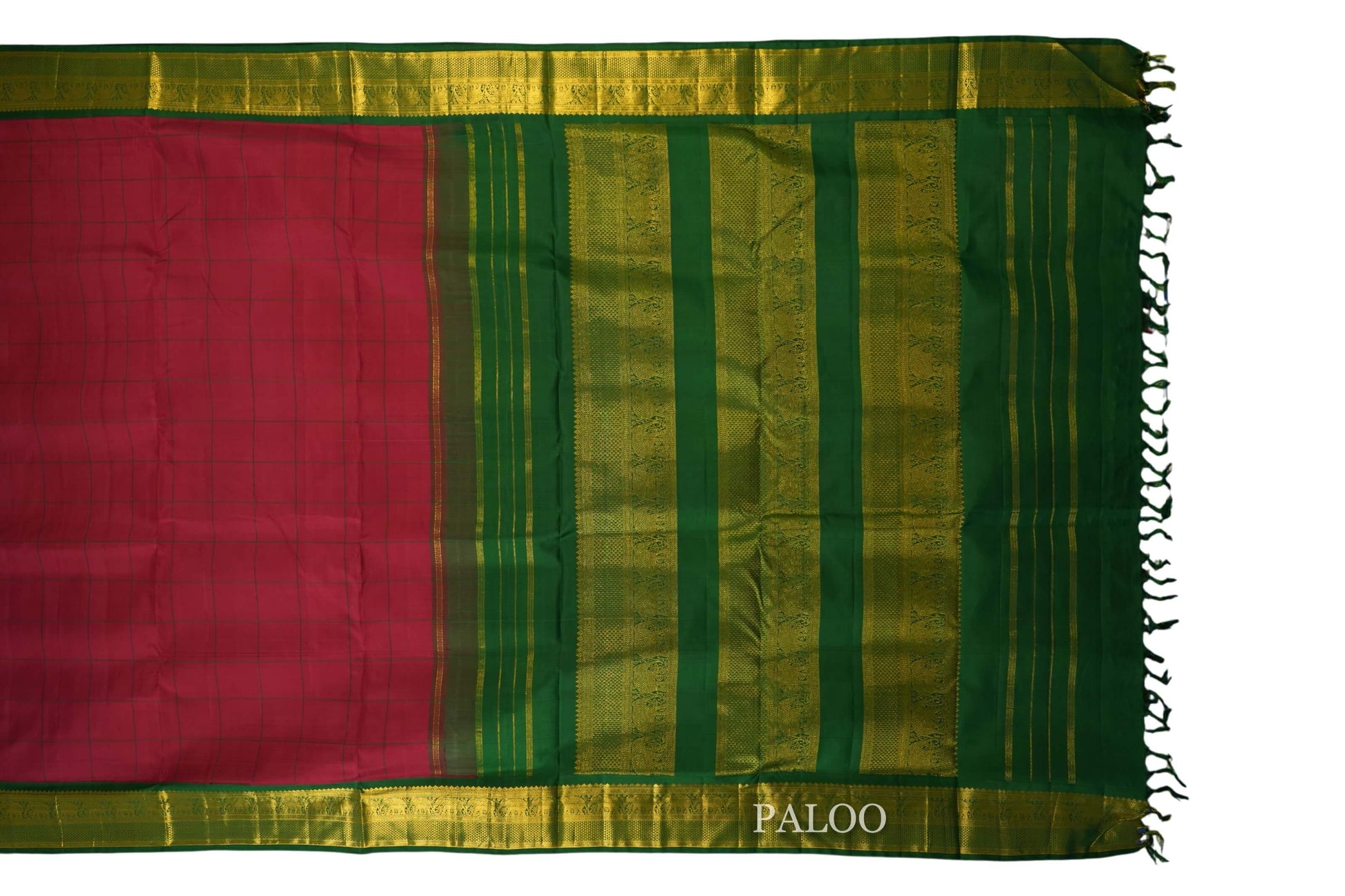 Maroon ten yards silk saree paloo