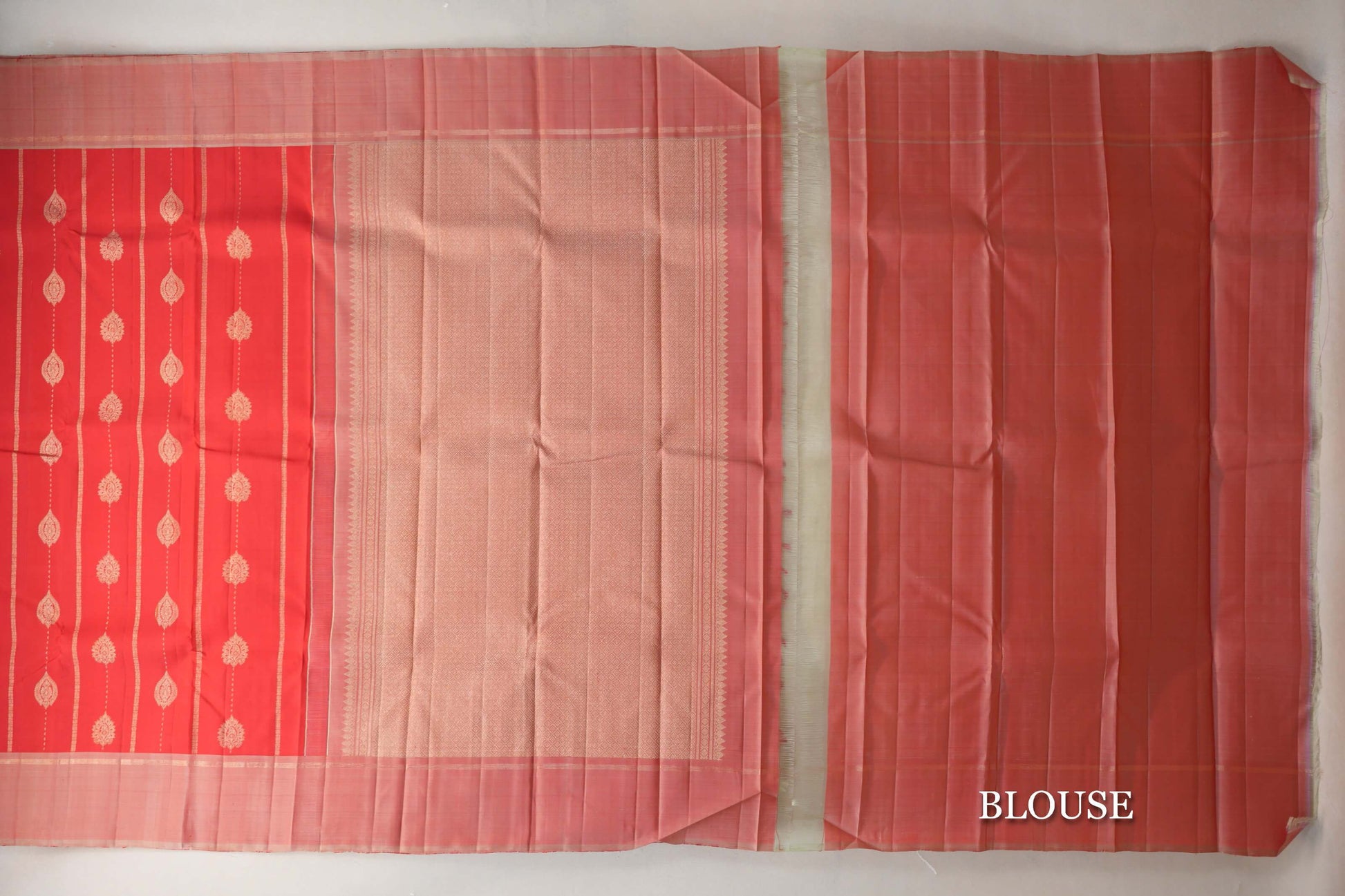 Tomato Red Vintage Kanjivaram Silk Saree blouse
