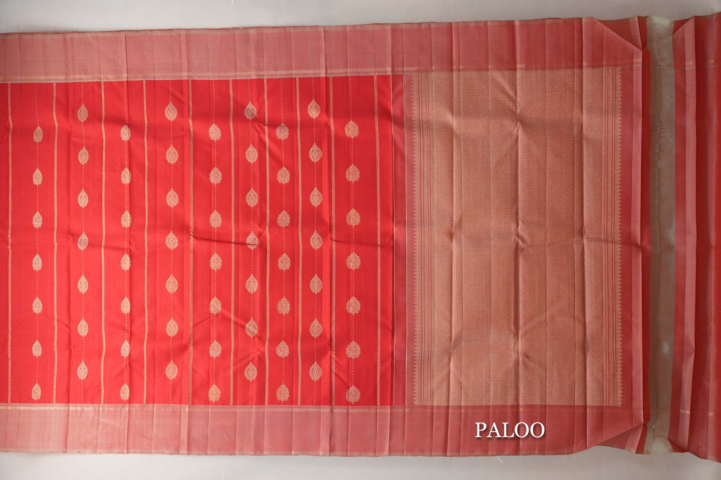 Tomato Red Vintage Kanjivaram Silk Saree paloo