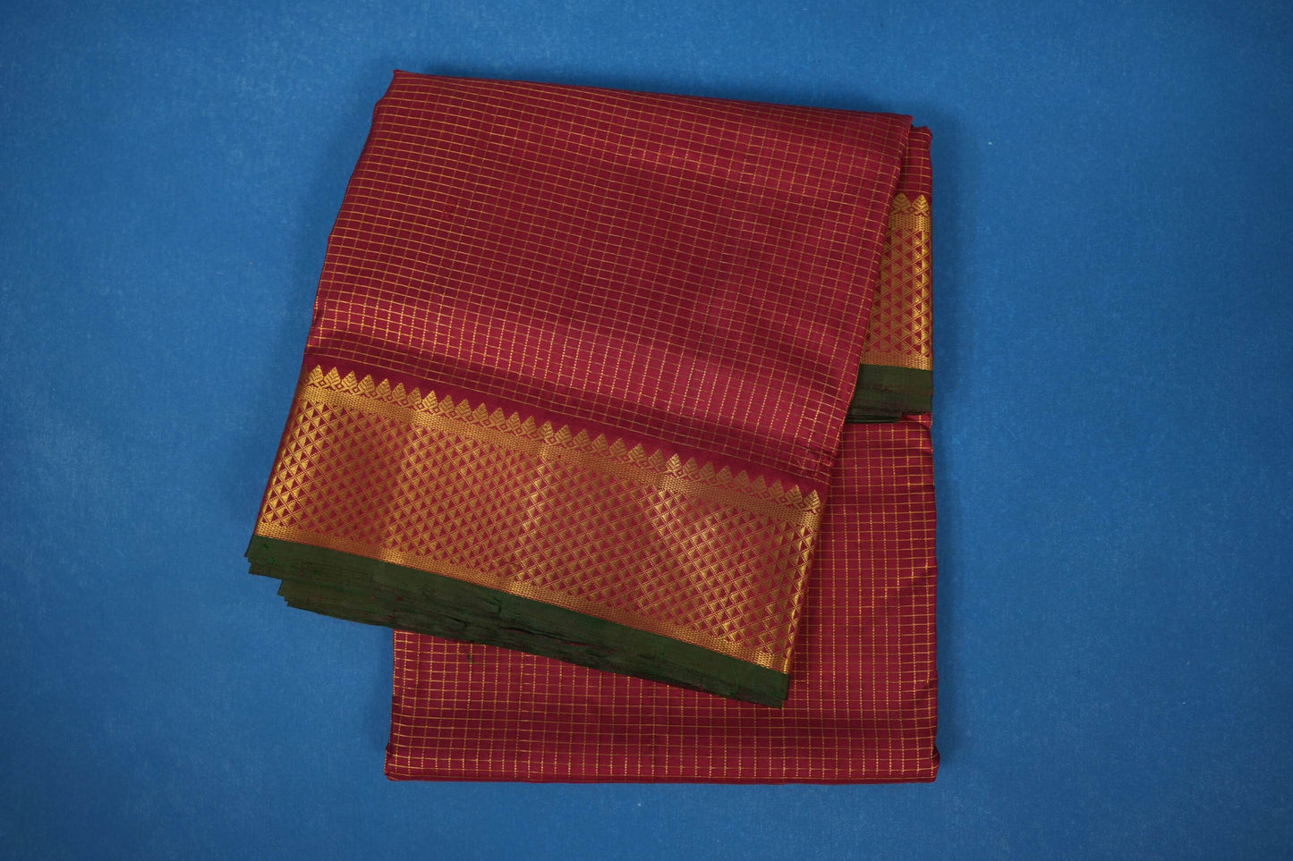  zari checks Ten yards silk saree maroon