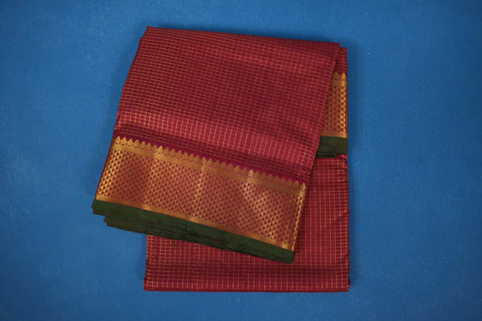  zari checks Ten yards silk saree maroon