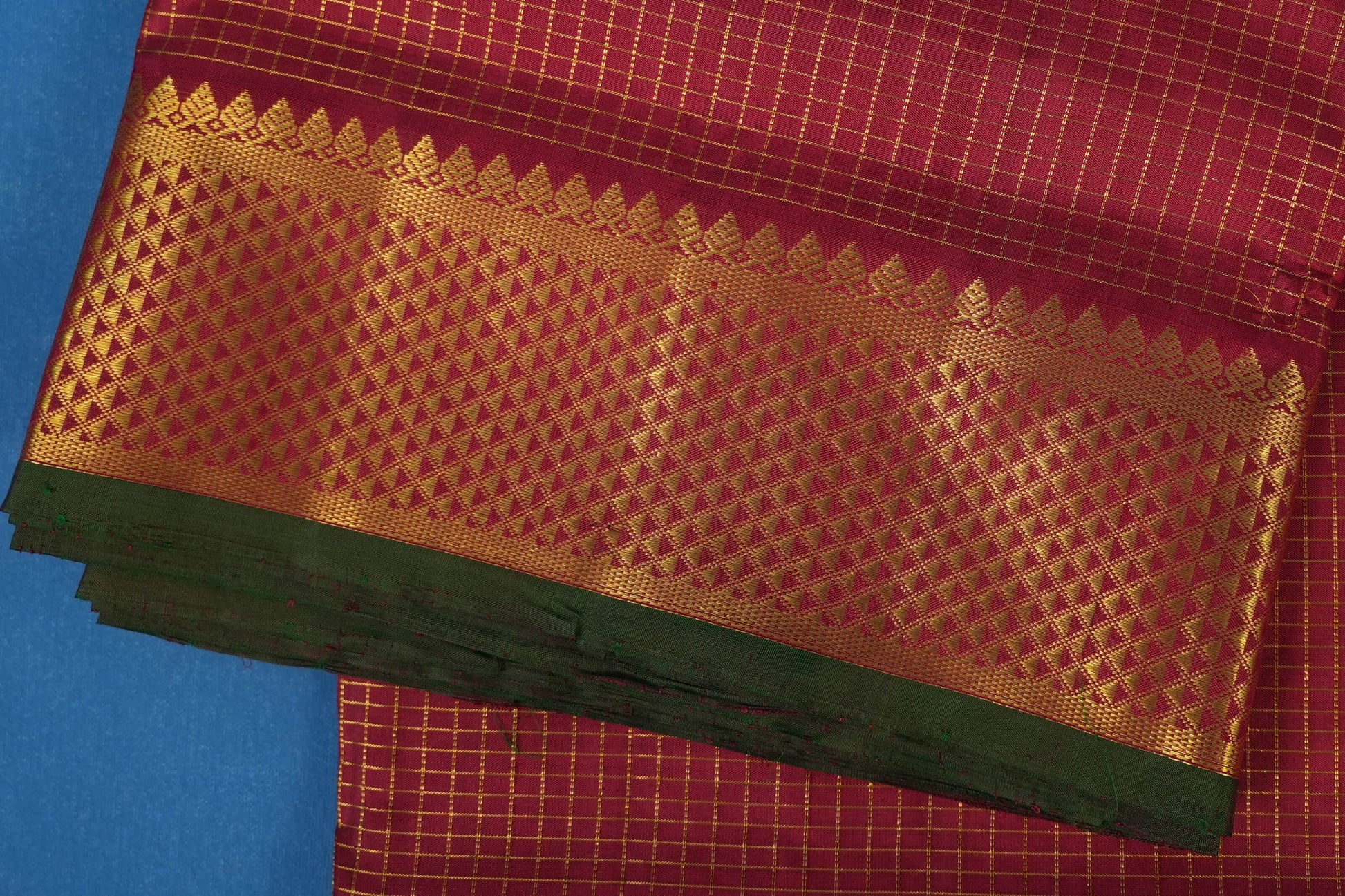 Maroon zari checks nine yards silk saree border