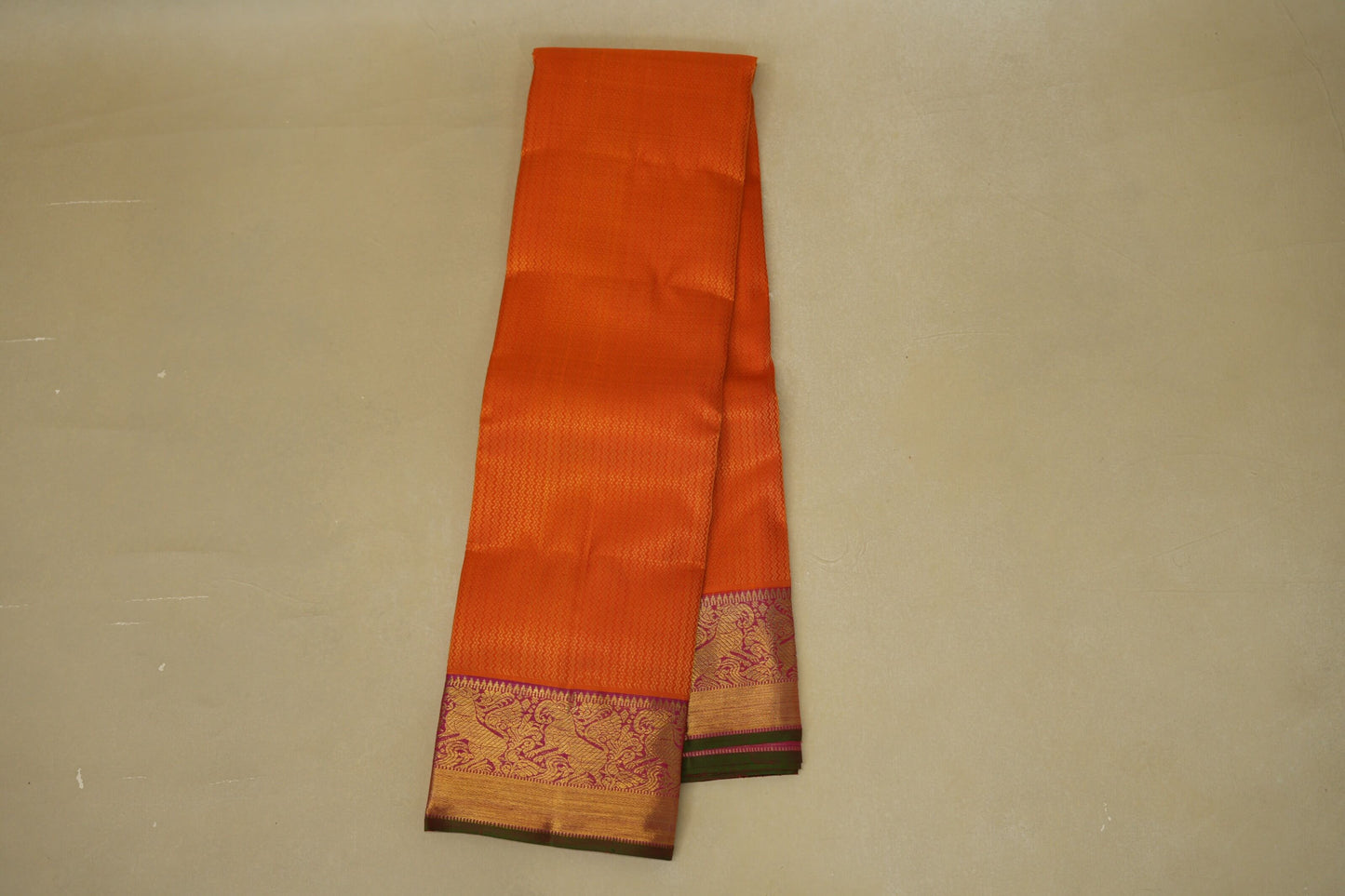 Bright Orange with Rani Pink Borders Heirloom Kanjivaram Silk Saree online