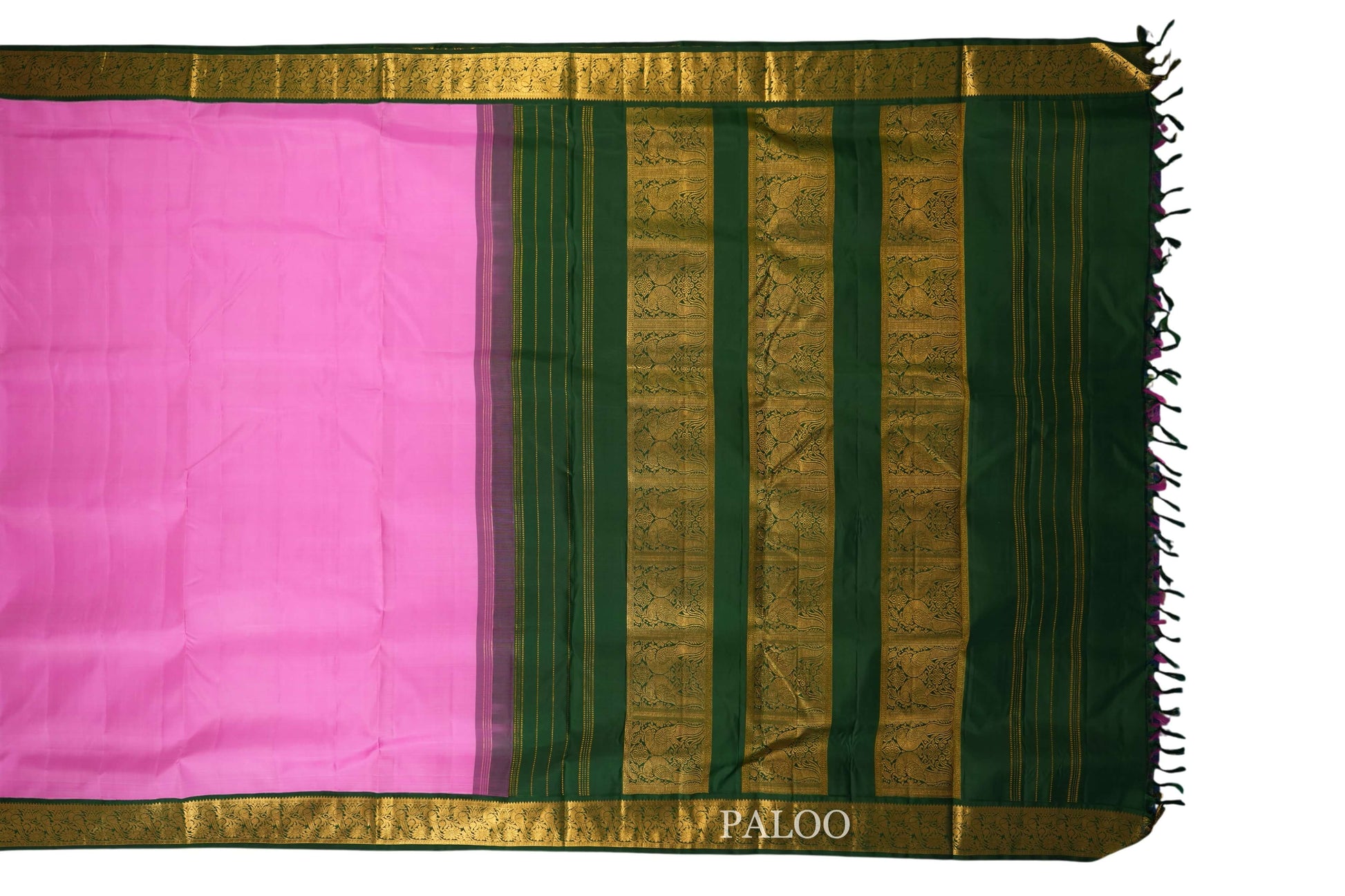 Lotus Pink Ten yards silk saree paloo