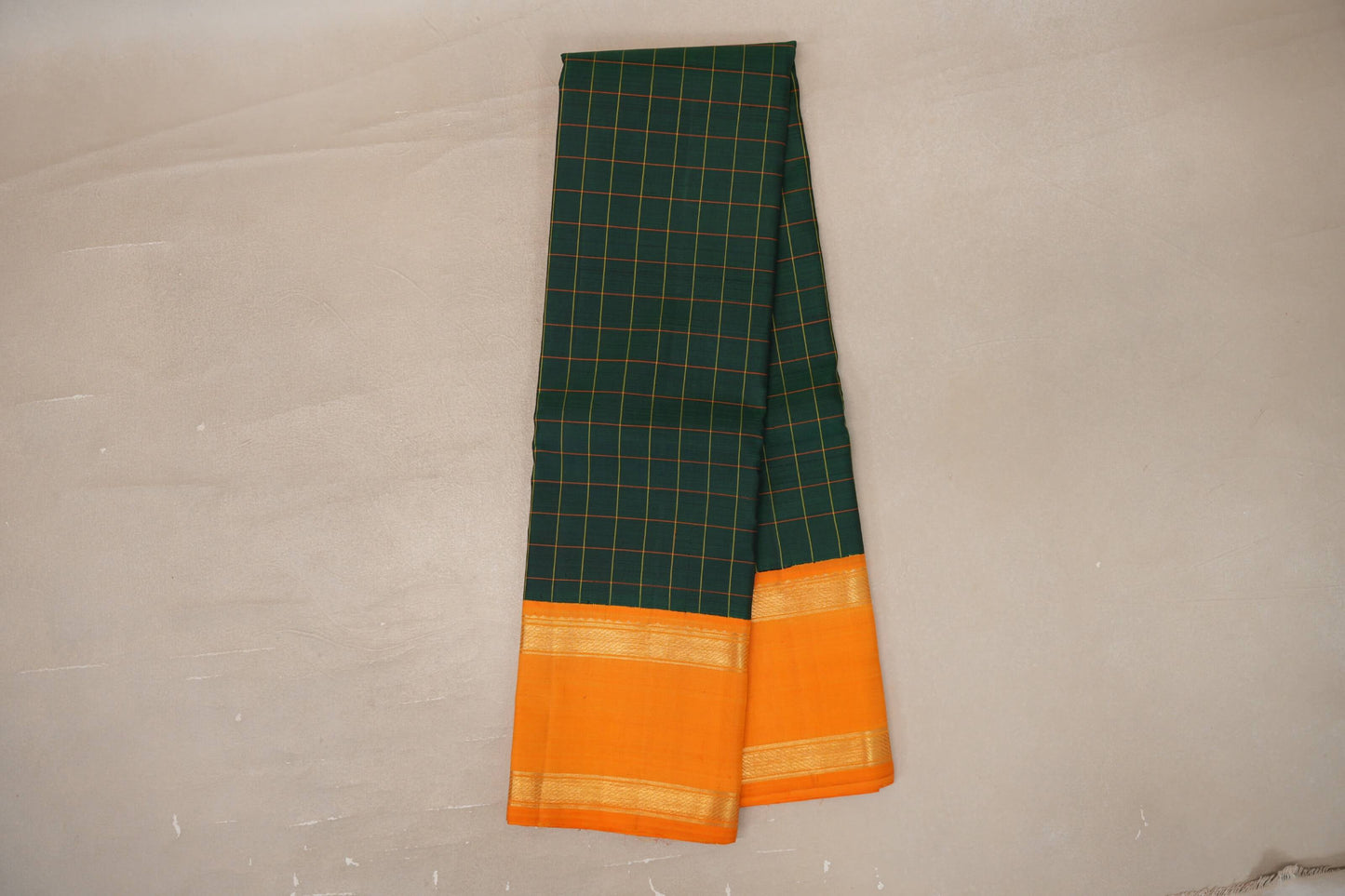 Online Deep Bottle Green with Mango Orange Borders Vintage Kanjivaram Silk Saree
