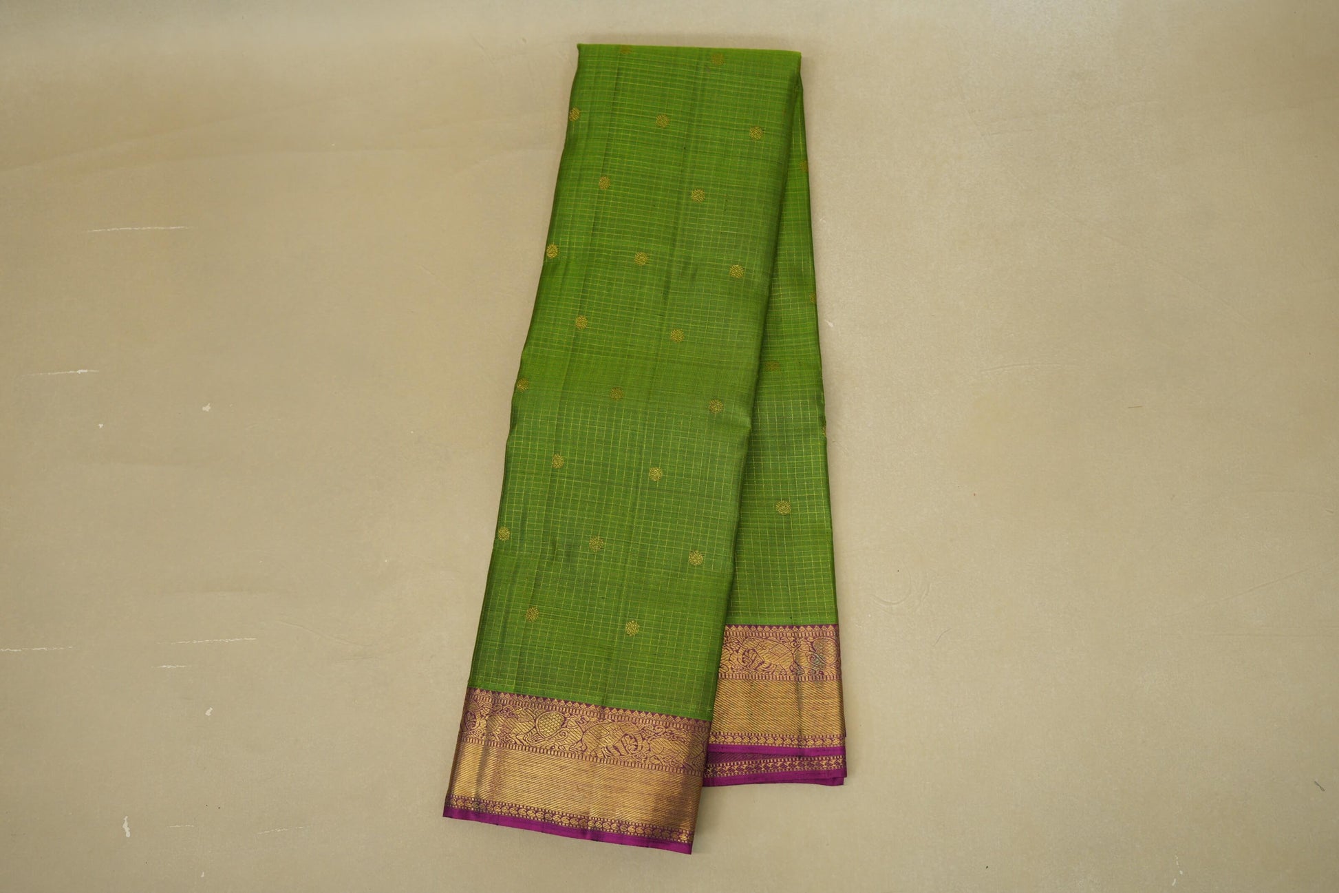 Parrot Green zari checks Heirloom Kanjivaram Silk Saree online