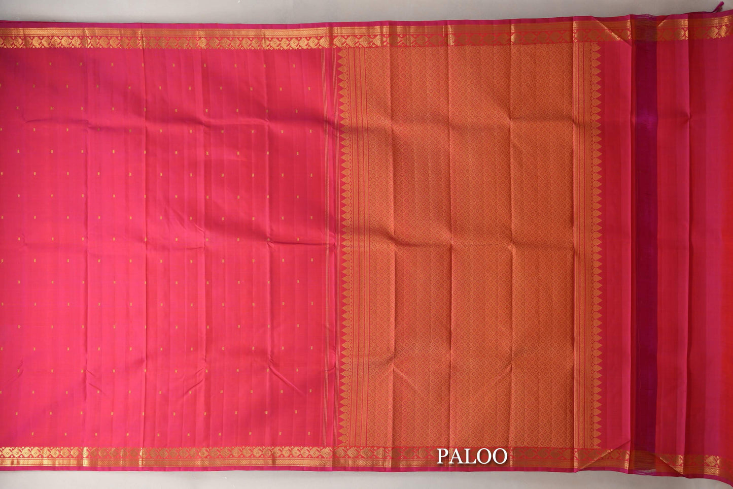 Orangish Pink Vintage Kanjivaram Silk Saree paloo