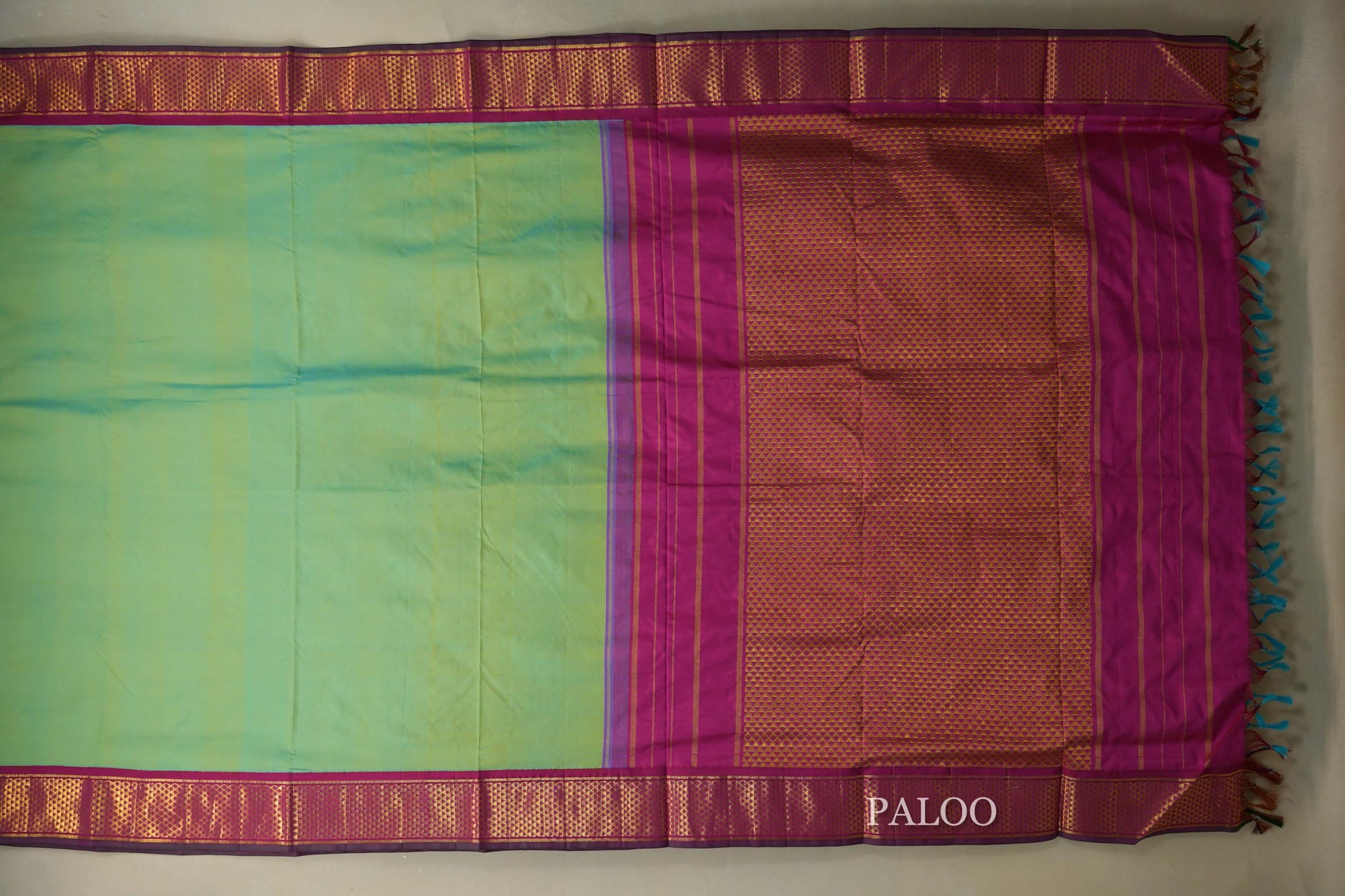 Sea Green Ten yards silk Saree paloo