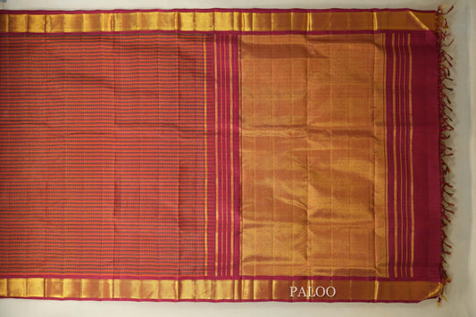 Multi Color Checks with Red Borders Ten yards silk saree  paloo