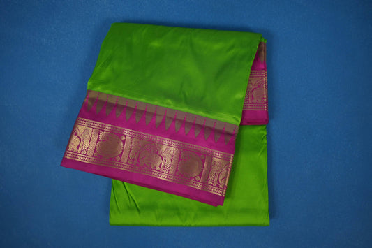 Parrot Green ten yards silk saree