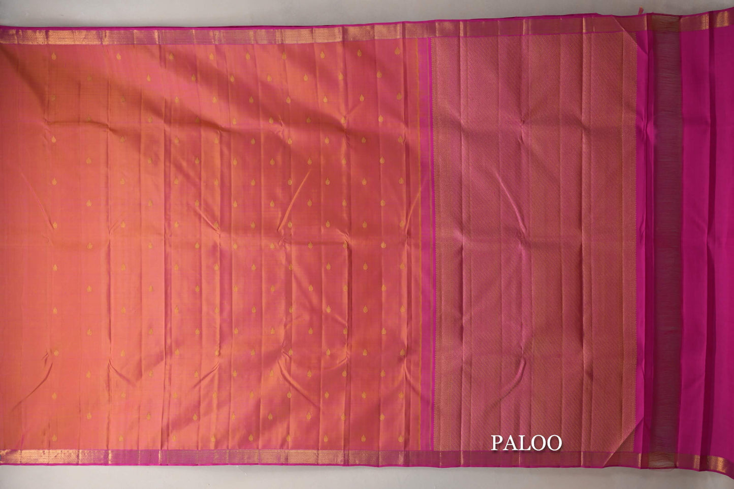 Dual Tone of Pink & Yellow with Bright Magenta Borders Vintage Kanjivaram Silk Saree paloo