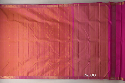 Dual Tone of Pink & Yellow with Bright Magenta Borders Vintage Kanjivaram Silk Saree paloo