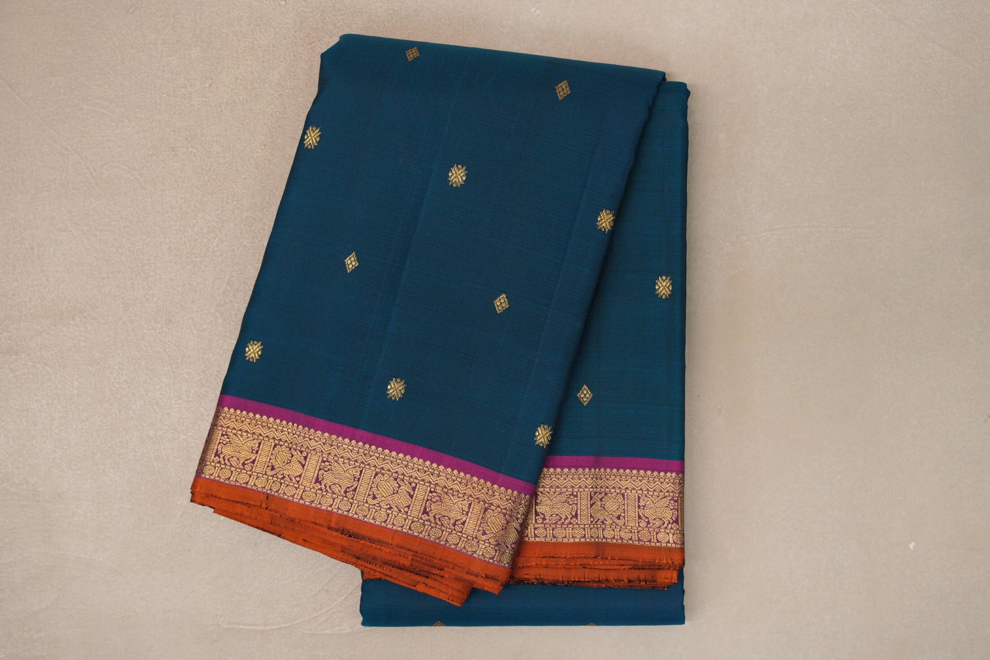 Deep Teal Vintage Kanjivaram Silk Saree