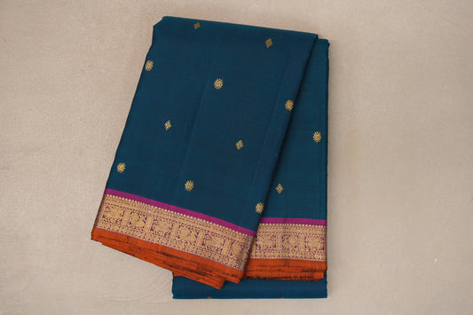 Deep Teal Vintage Kanjivaram Silk Saree
