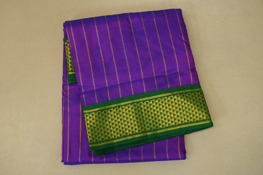 folded Dual Tone Violet and Magenta with Medium Green Borders Ten yards silk saree body 