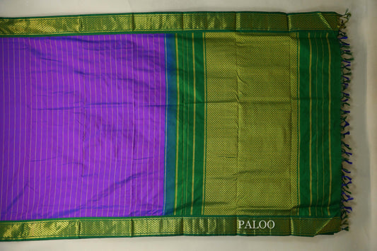 Dual Tone Violet and Magenta with Medium Green Borders Ten yards silk saree body  paloo