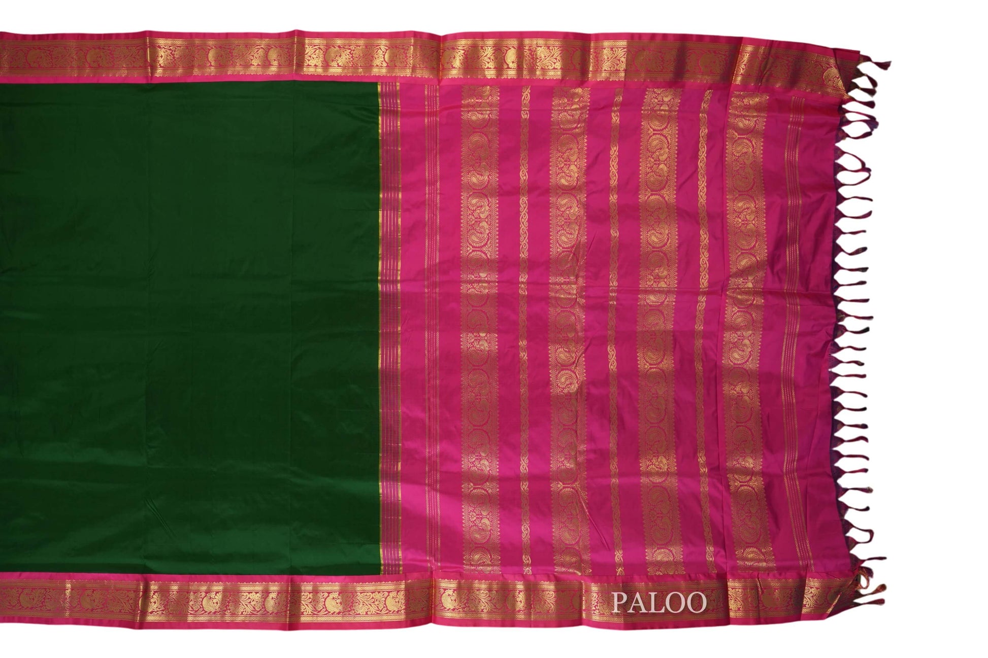 Dark Green ten yards silk saree paloo