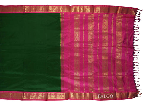 Dark Green ten yards silk saree paloo