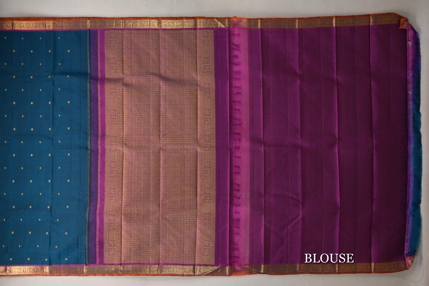 Deep Teal Vintage Kanjivaram Silk Saree blouse