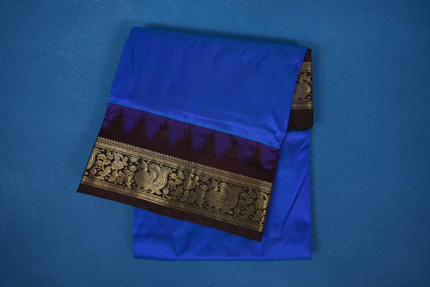 Violet Blue with Dark Coffee Brown Borders Ten yards silk saree by Shreenivas silks PSSR017599