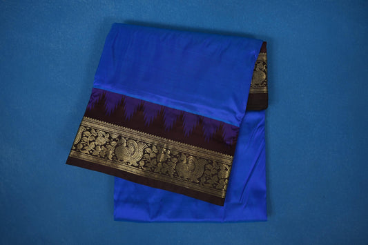 Violet Blue with Dark Coffee Brown Borders Ten yards silk saree by Shreenivas silks PSSR017599