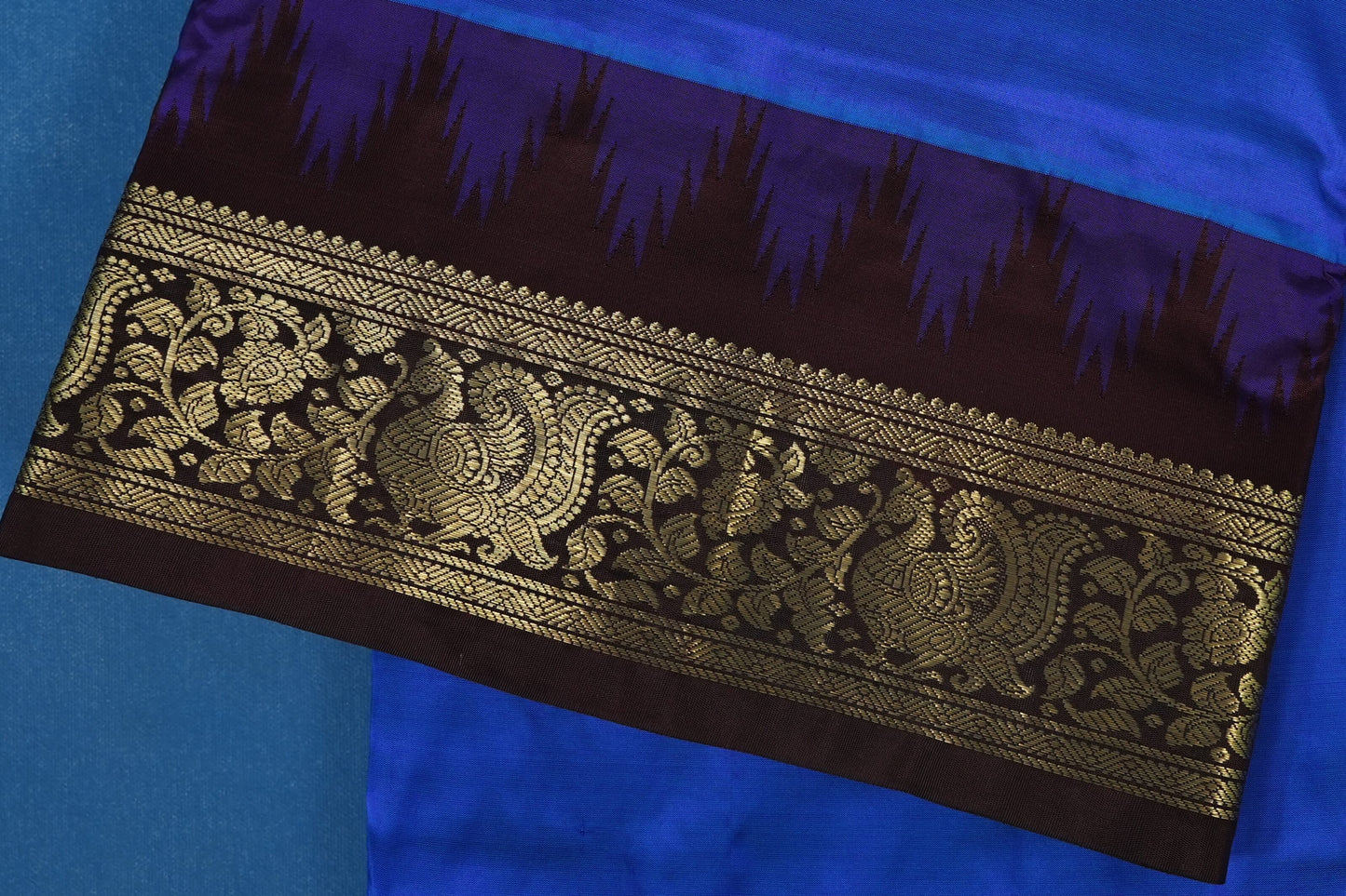 Violet Blue with Dark Coffee Brown Borders Ten yards silk saree by Shreenivas silks PSSR017599