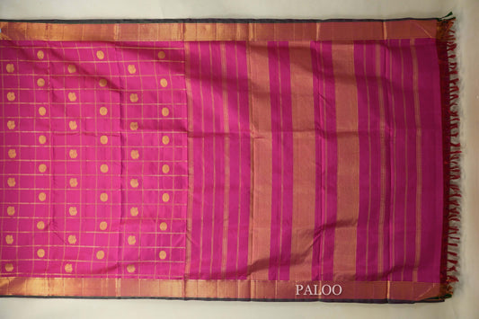 Rani Pink Ten yards silk saree paloo