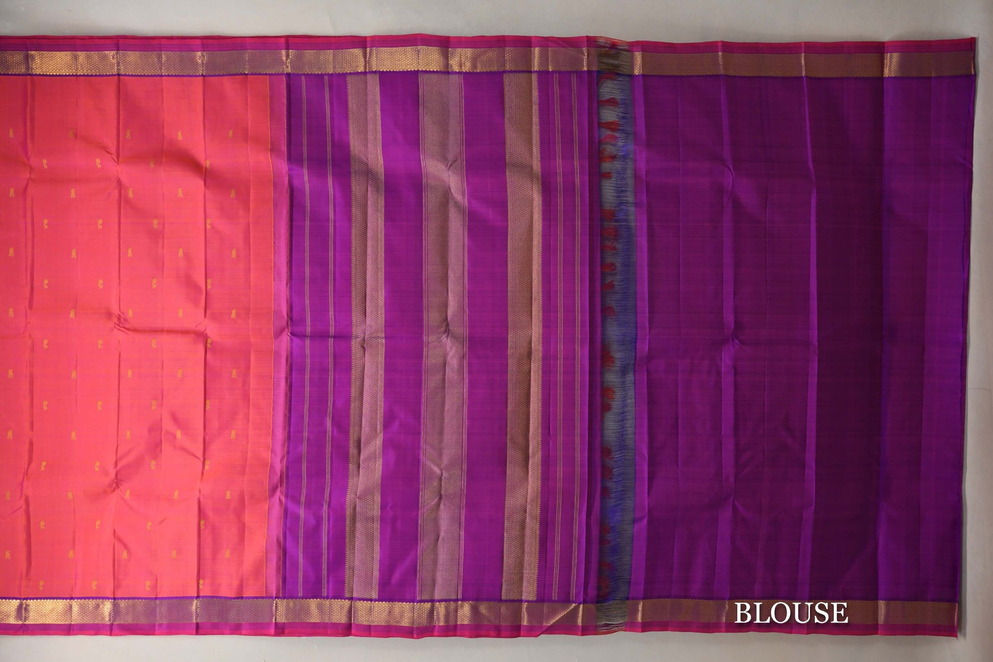 Orangish Pink Vintage Kanjivaram Silk Saree blouse