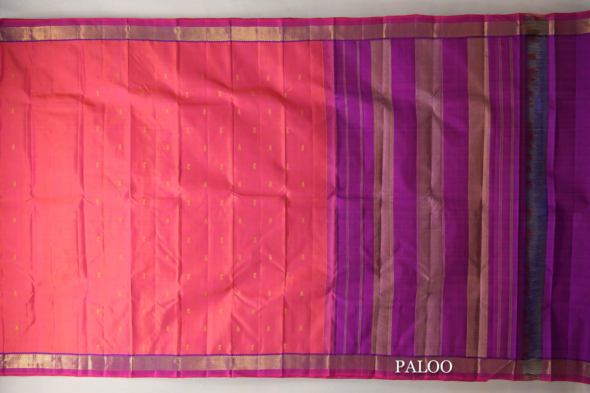 Orangish Pink Vintage Kanjivaram Silk Saree paloo