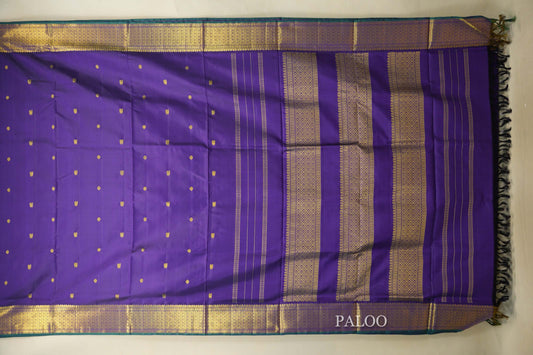 Royal Purple with Green Selvedge Borders Ten yards silk Saree paloo