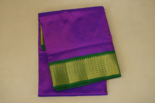 folded Dual Tone Violet and Magenta with Medium Green Borders Ten yards silk saree