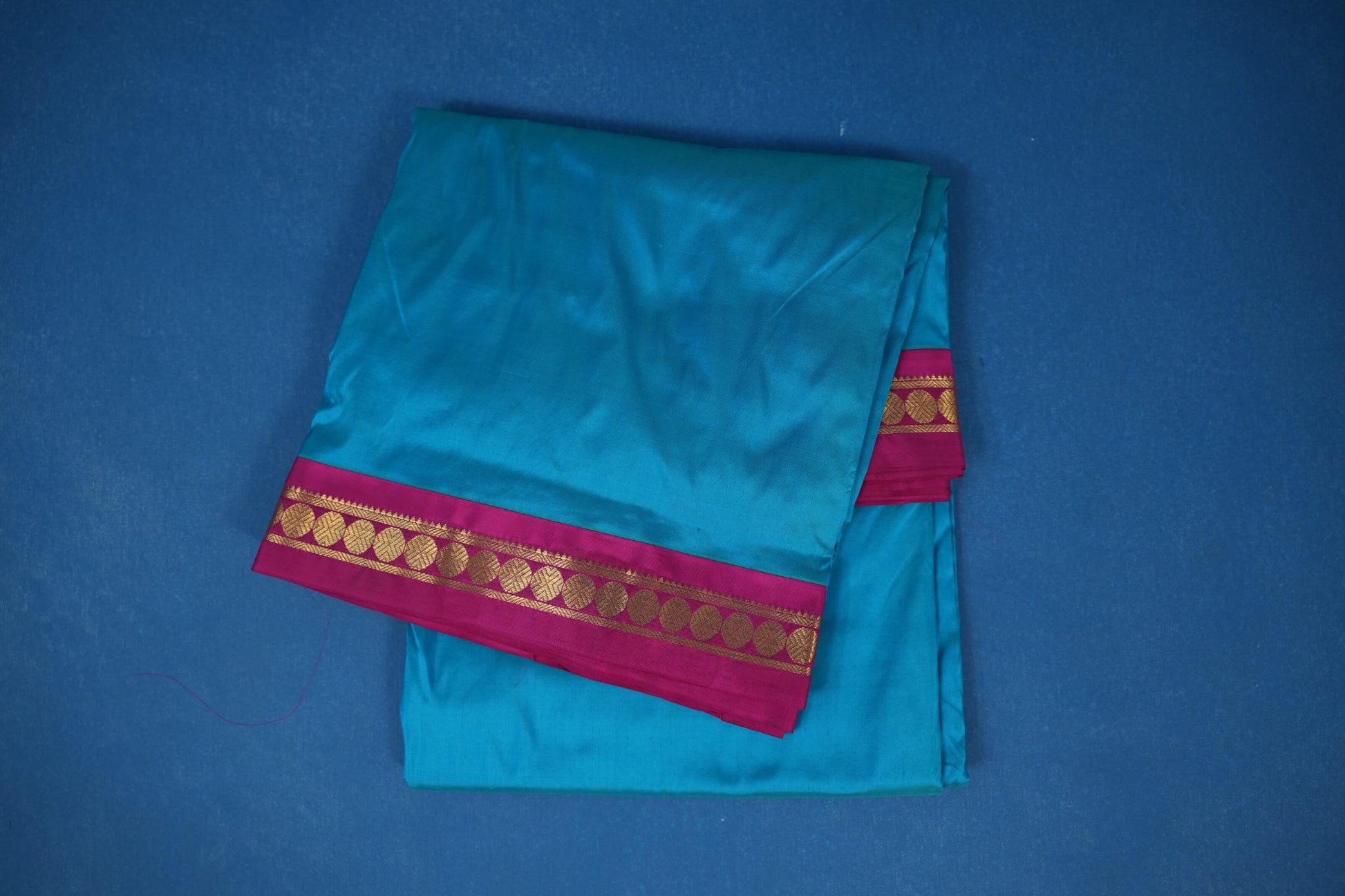 Peacock Blue Ten yards silk saree 