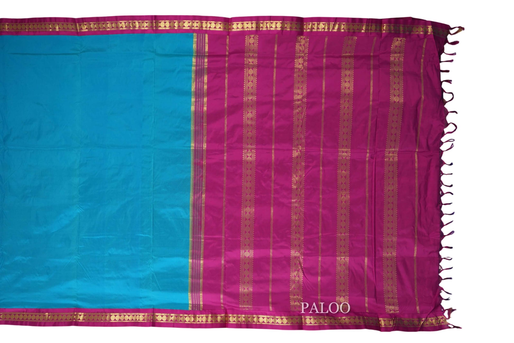 Peacock Blue Ten yards silk saree  paloo