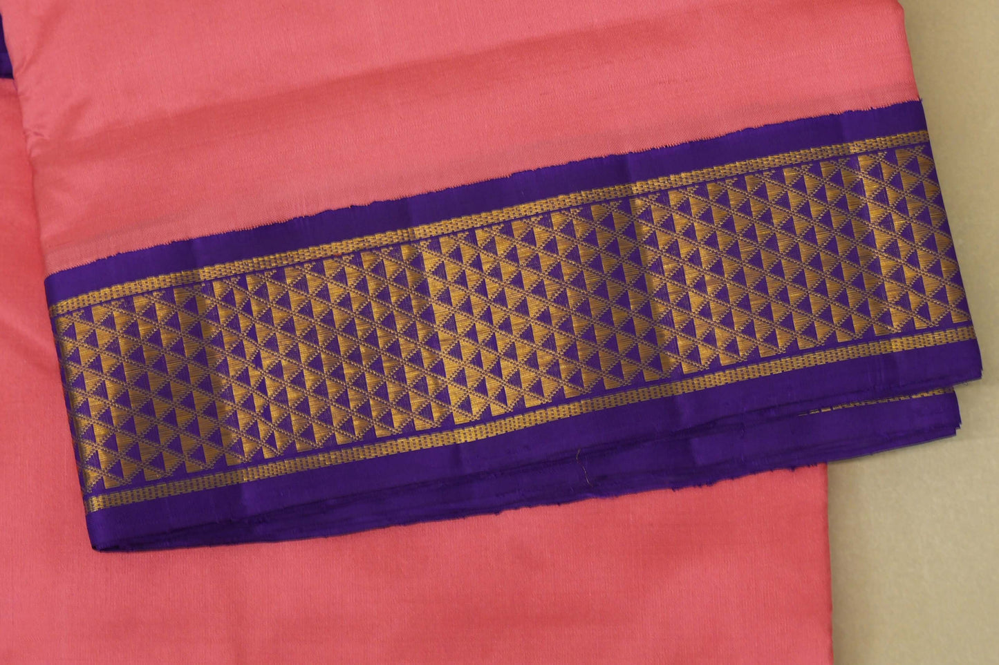 peach pink ten yards silk saree border zoom