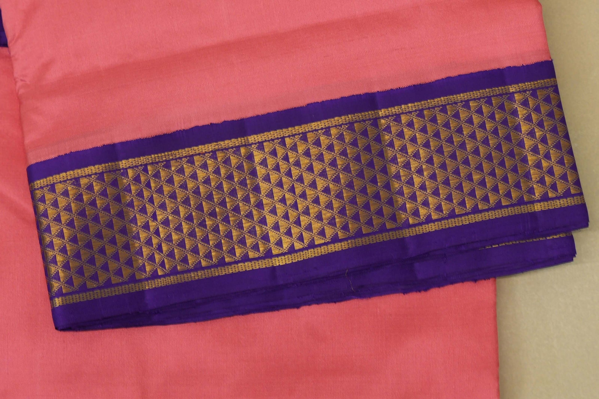 peach pink ten yards silk saree border zoom