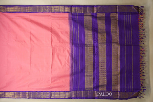 peach pink ten yards silk saree paloo