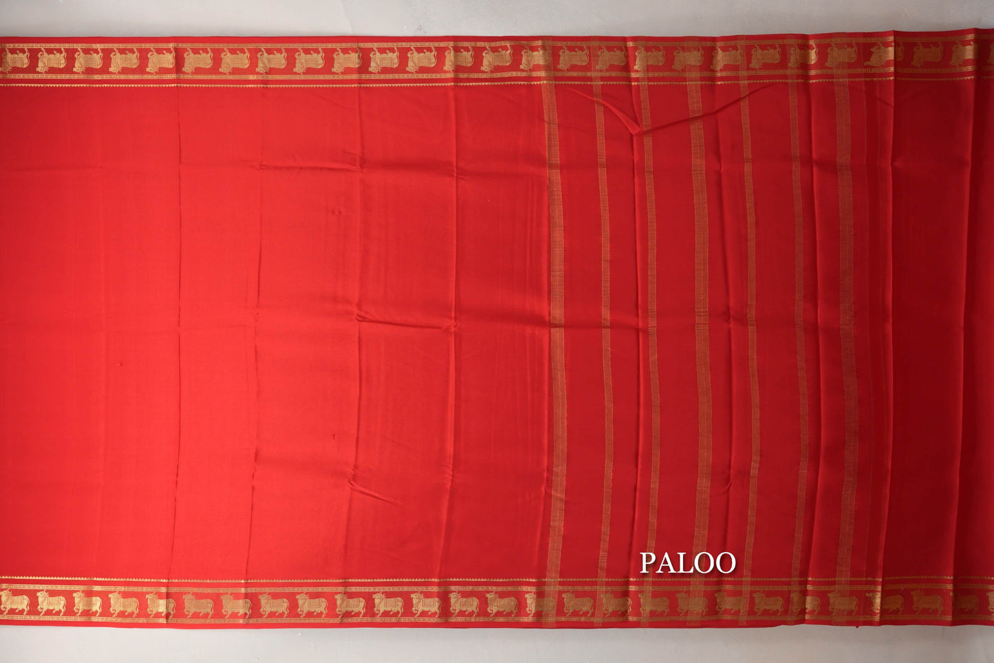 Bright  Red Mysore Silk Saree paloo