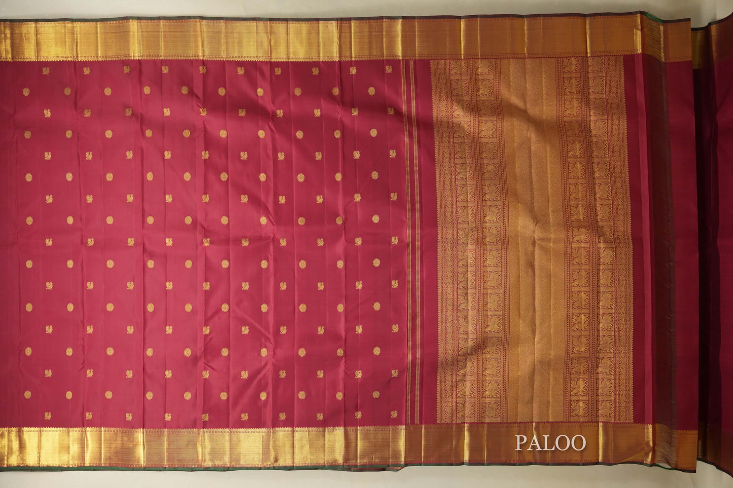 Reddish Maroon Heirloom Kanjivaram Silk Saree paloo