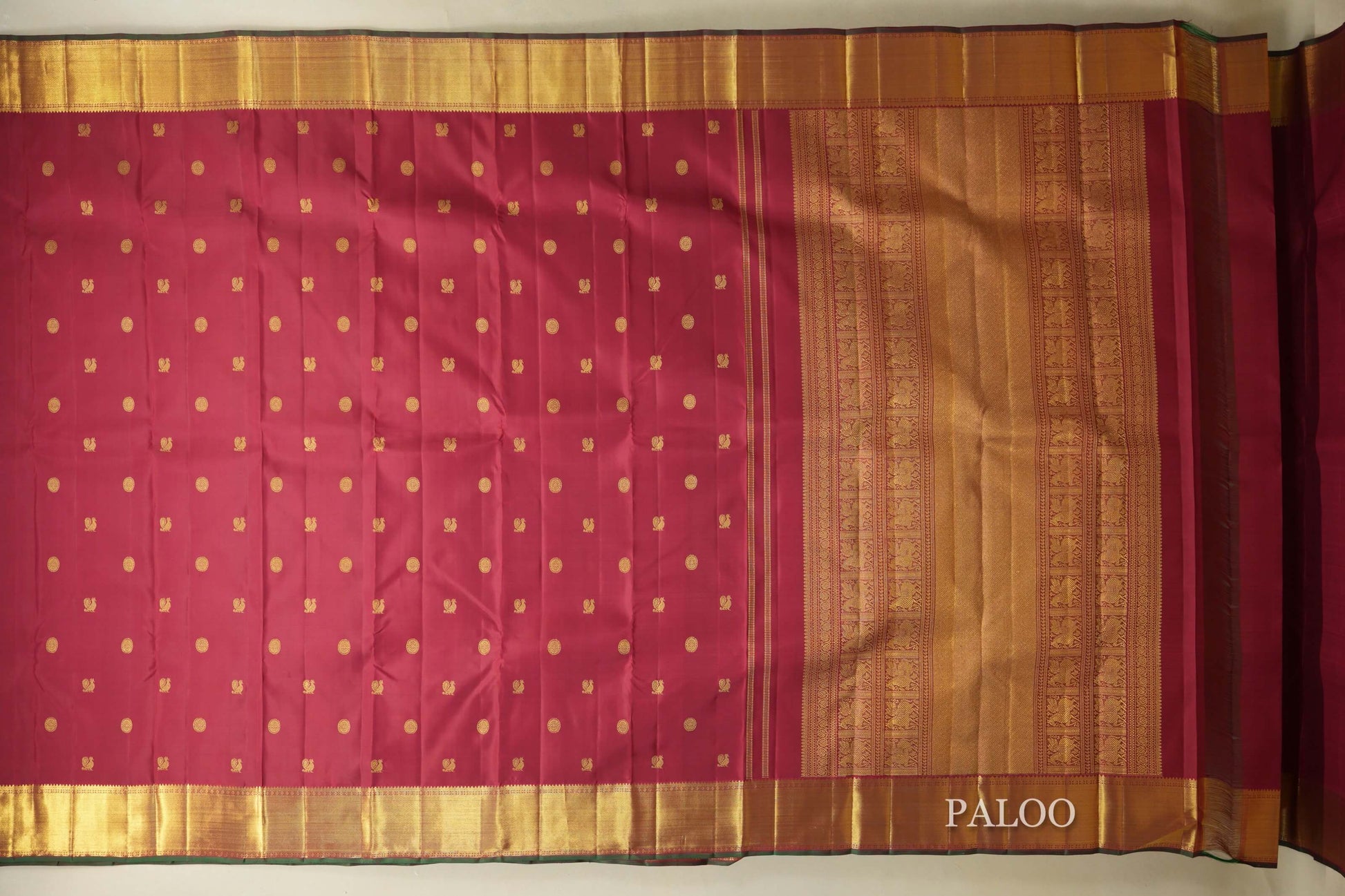 Reddish Maroon Heirloom Kanjivaram Silk Saree paloo