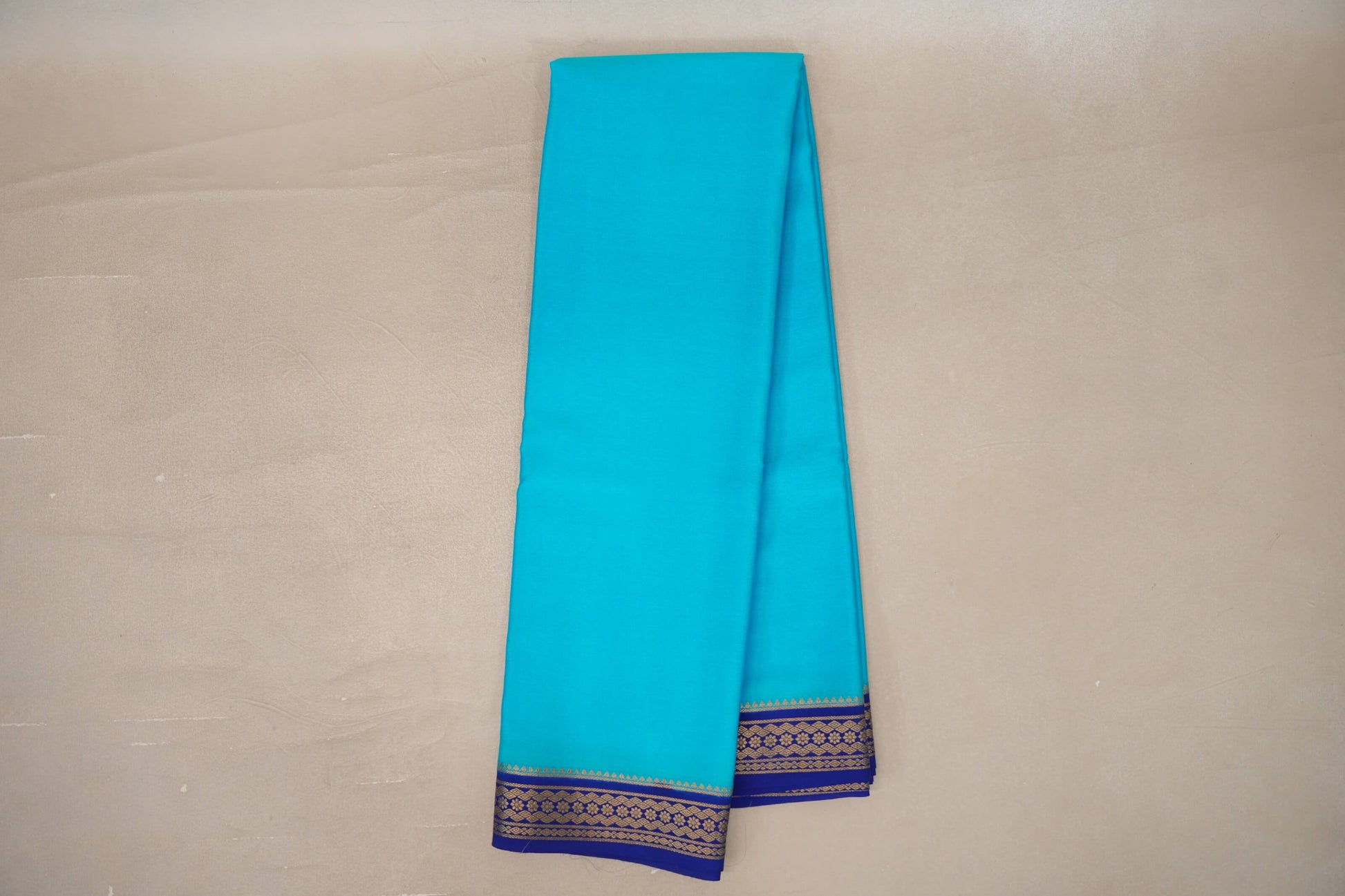 Online Dark Sky Blue with Deep Blue Borders Mysore Silk Saree