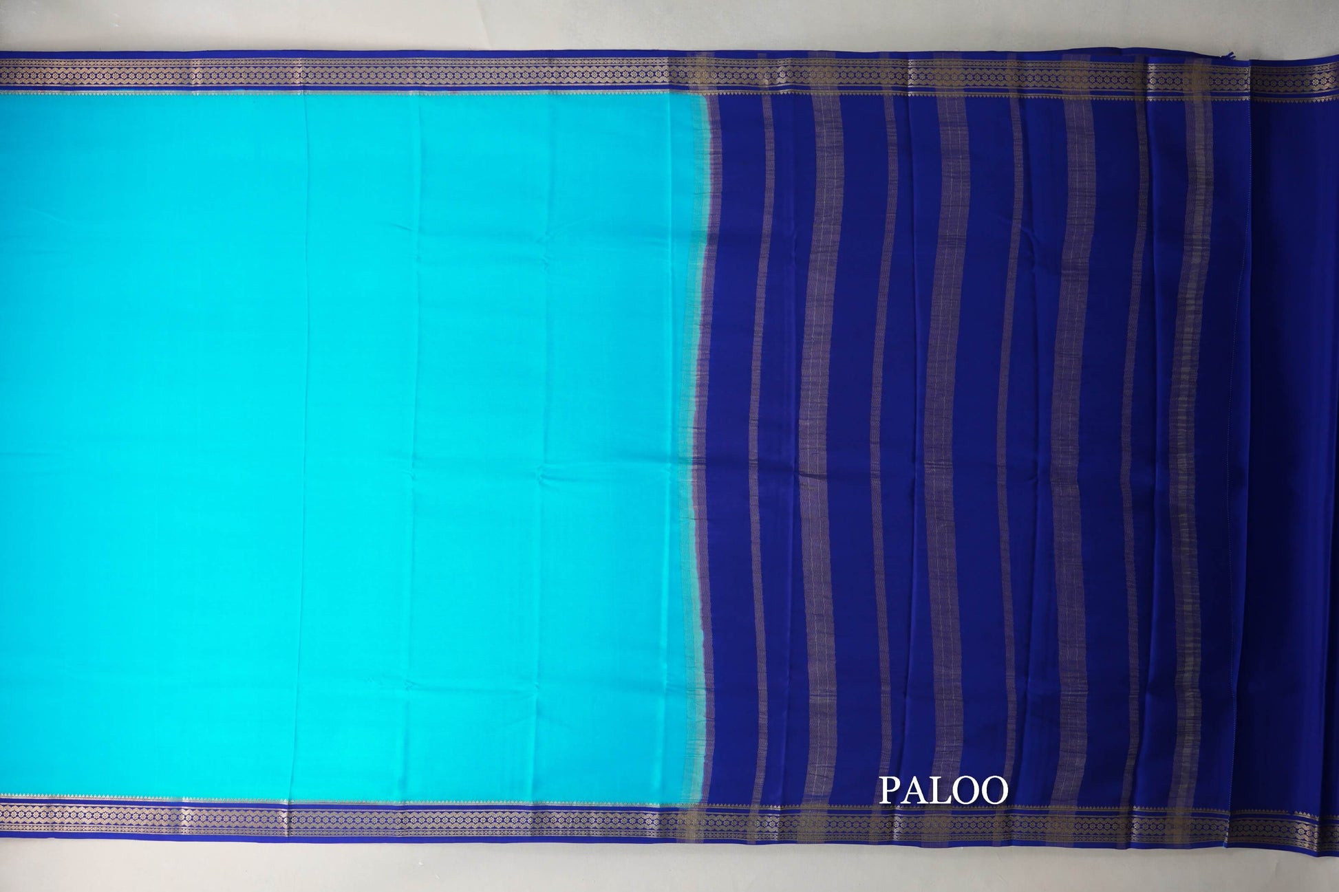 Dark Sky Blue with Deep Blue Borders Mysore Silk Saree paloo
