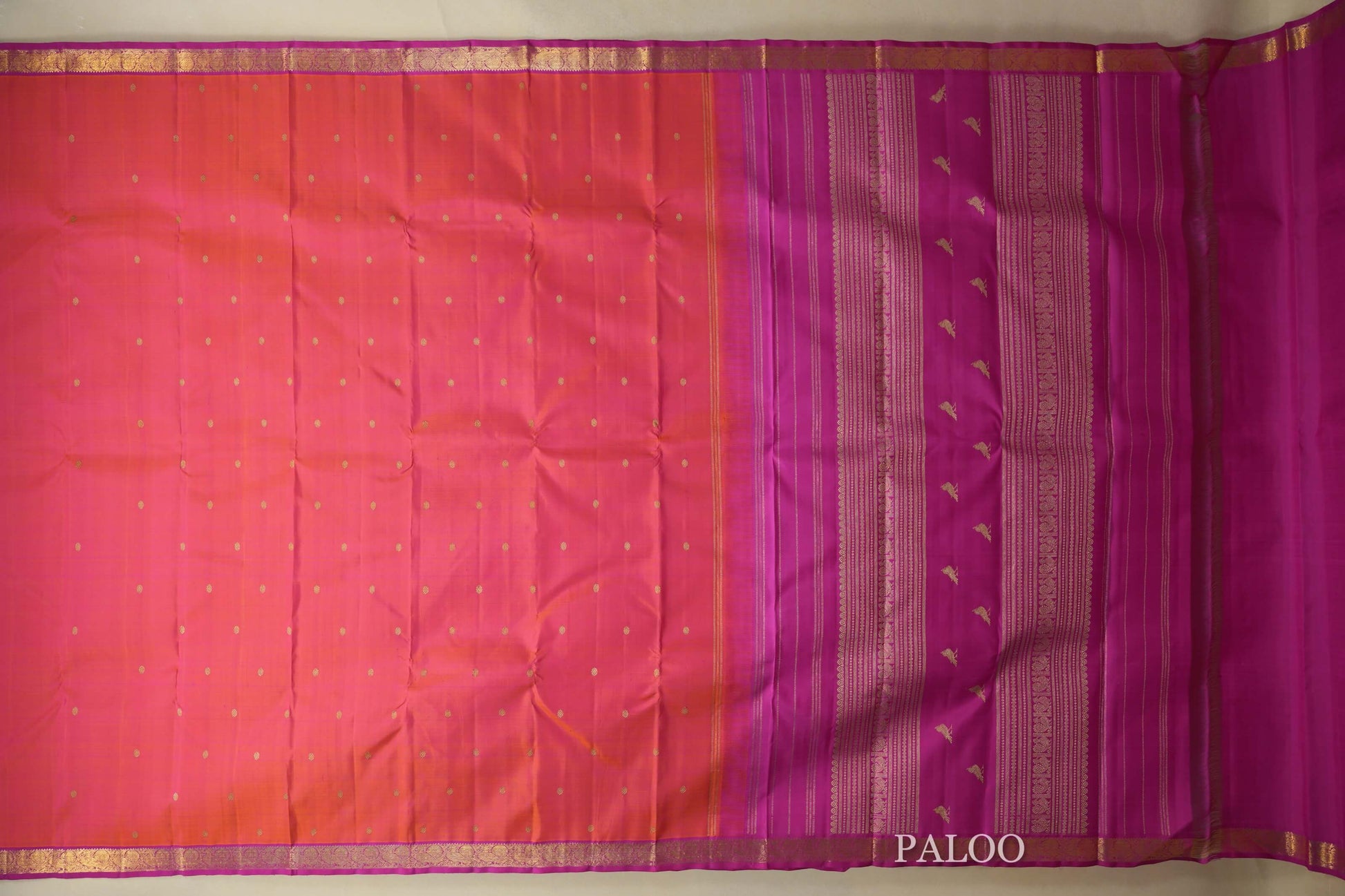 Pinkish Orange Heirloom Kanjivaram Silk Saree  paloo