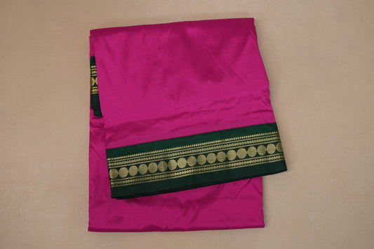 Dark Magenta with bottle green Borders Ten Yards Silk Saree