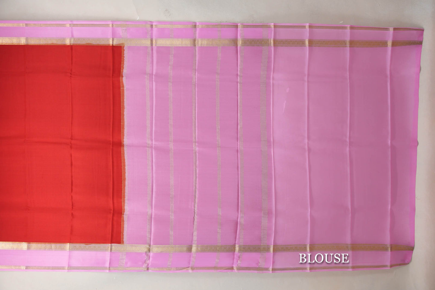Bright Red with Pink Borders Mysore Silk Saree blouse