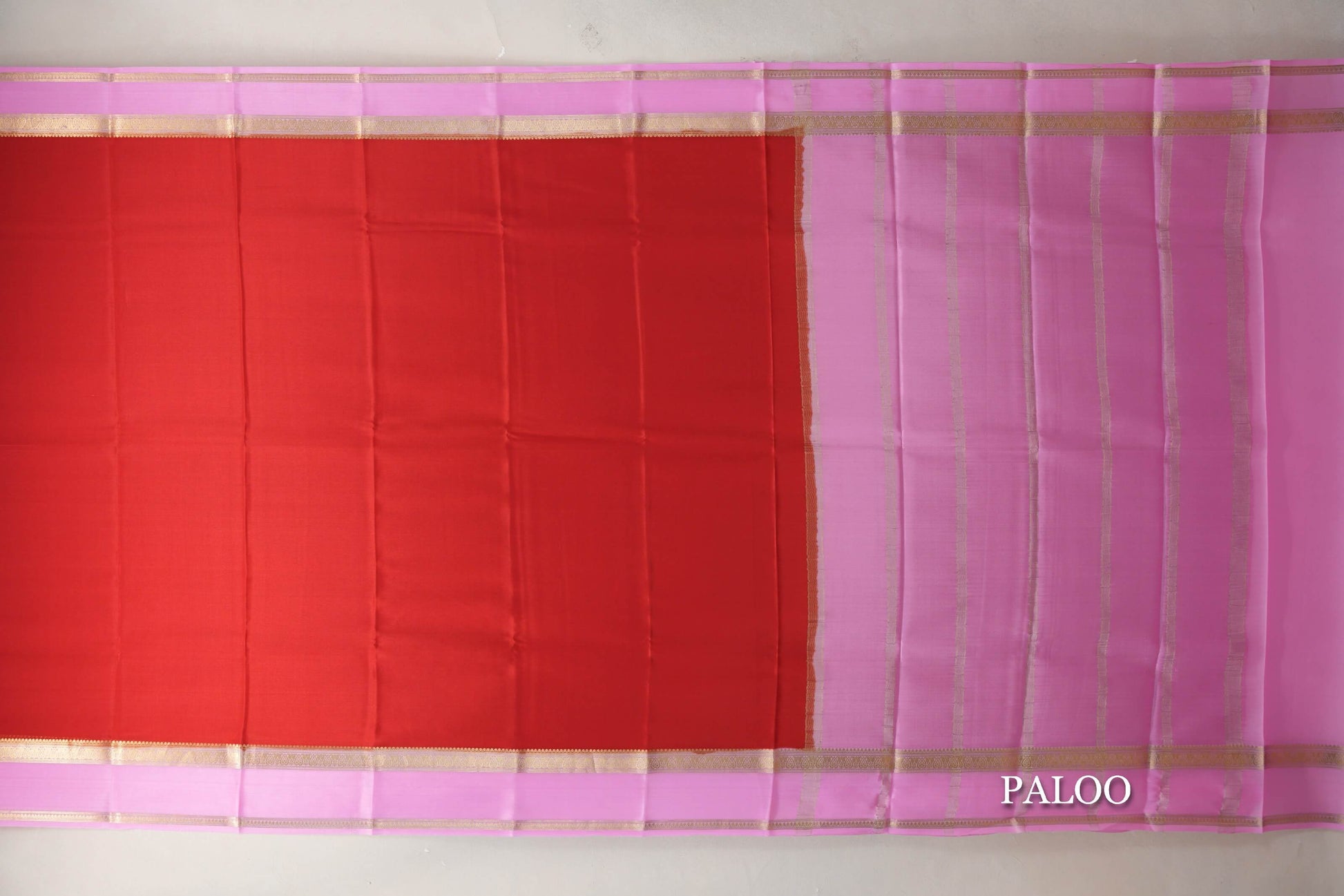Bright Red with Pink Borders Mysore Silk Saree ploo