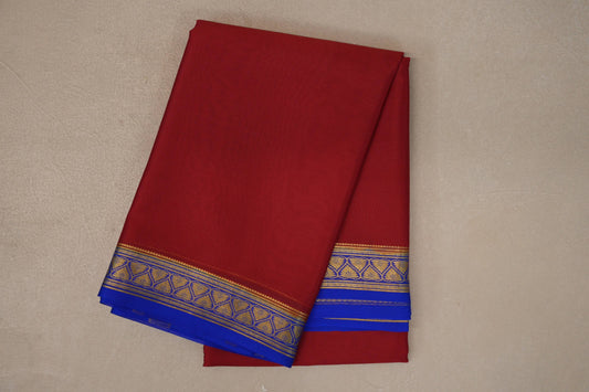 Deep Red with Royal Blue Borders Mysore Silk Saree