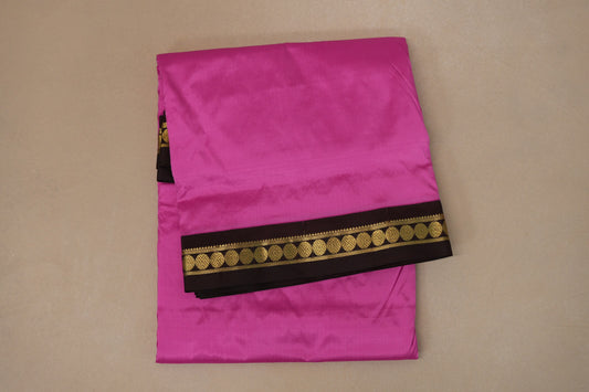 Hot pink with Dark coffee brown Borders Ten Yards Silk Saree