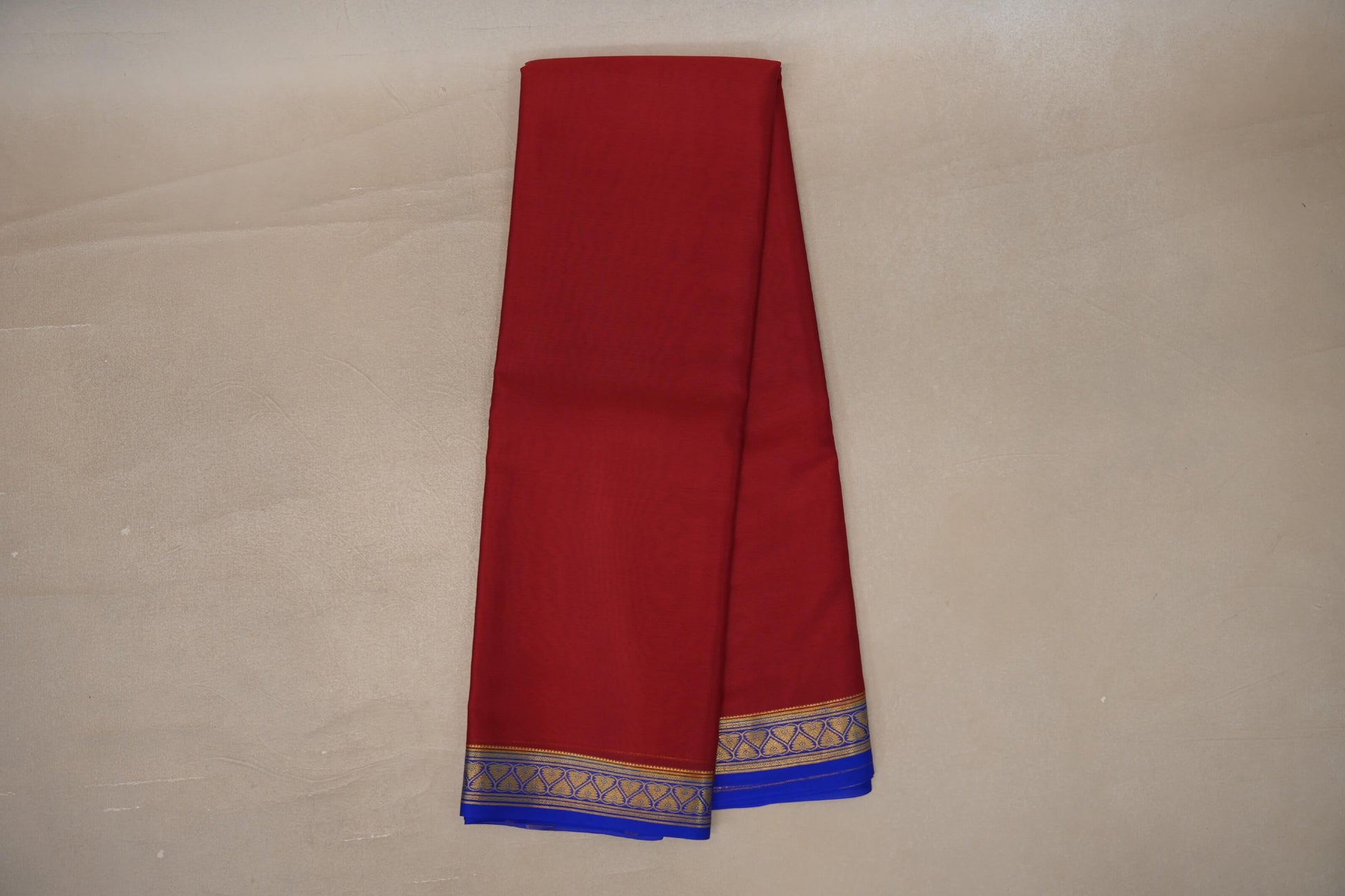 Online Deep Red with Royal Blue Borders Mysore Silk Saree