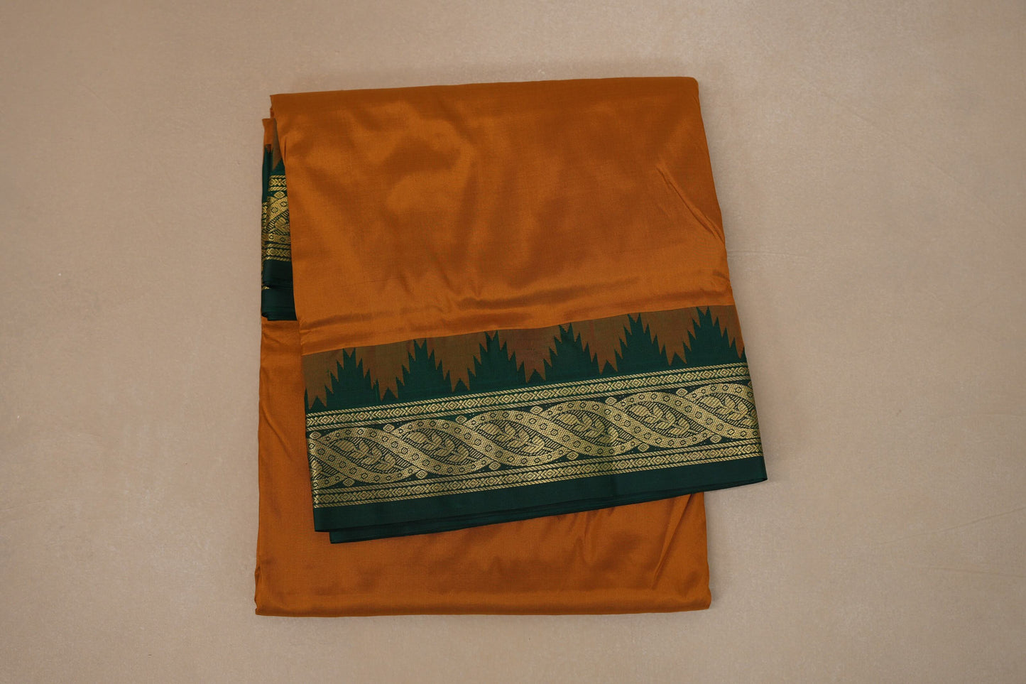 Mustard with Bottle Green borders Ten yards silk saree